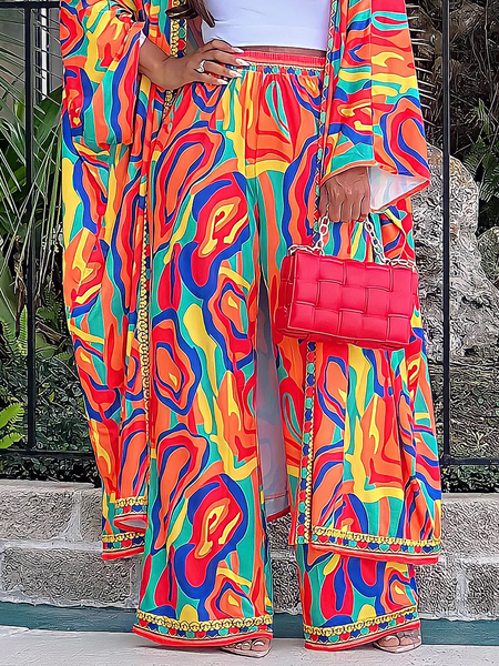 

Lightweight Abstract Loose Vacation Fashion Long Pants, As picture, Pants