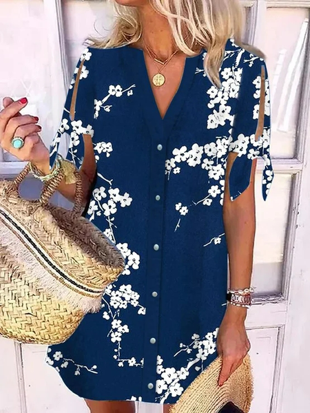 

Casual Floral Loose V Neck Dress, Blue, Dresses