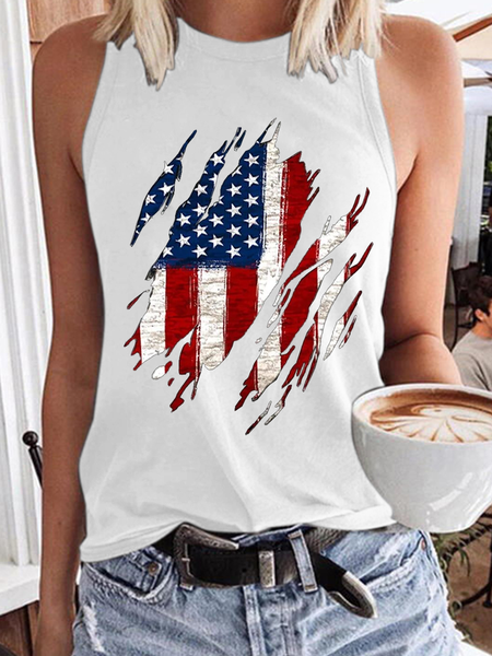 

Women's Flag Crew Neck Independence Day Casual Tank Top, White, Tank Tops