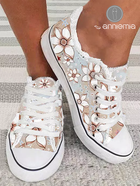 

Lily Flower Graphic Lace-up Canvas, As picture, Sneakers