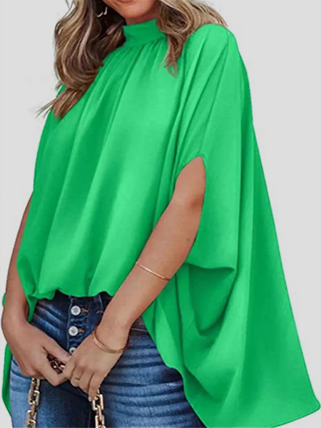 

Loose Lightweight Stand Collar Short sleeve Urban Shirt, Green, Blouses and Shirts