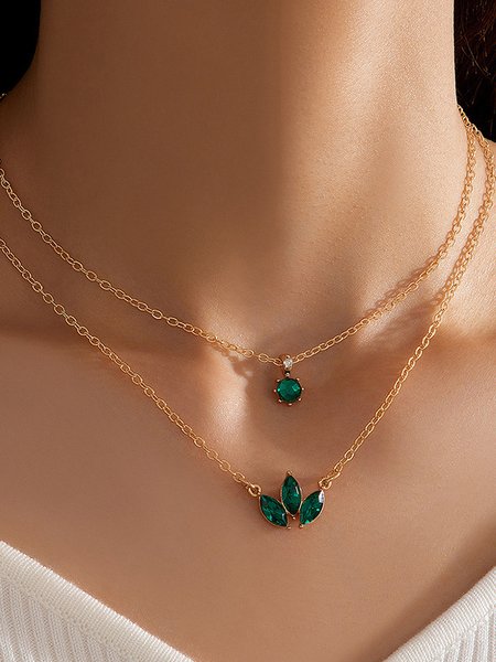 

Casual Green Rhinestone Layered Necklace Everyday Urban Vacation Women's Jewelry, Necklaces