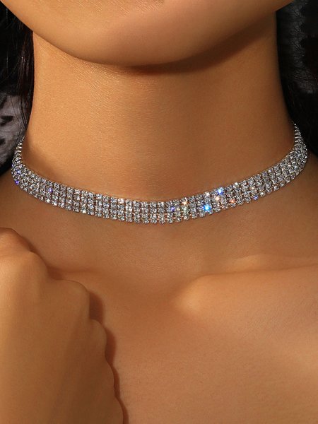 

Elegant Diamond Choker Necklace Party Wedding Music Festival Women's Jewelry, Silver, Necklaces