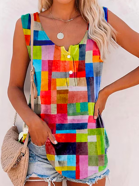 

Loose Color Block Buttoned Vacation Shirt, Orange, Shirts & Blouses