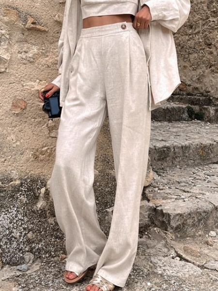 

Plain Casual Cotton Loose Pants, Light khaki, Pants