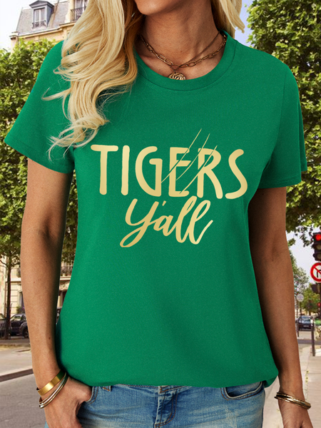 

Women’s Tigers Y'all Cute Game Day Cotton Casual T-Shirt, Green, T-shirts