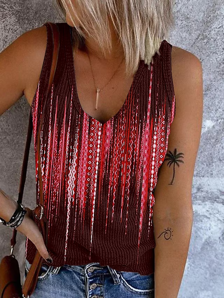 

Ombre V Neck Tight Vacation Tank Top, Red, Tanks & Camis