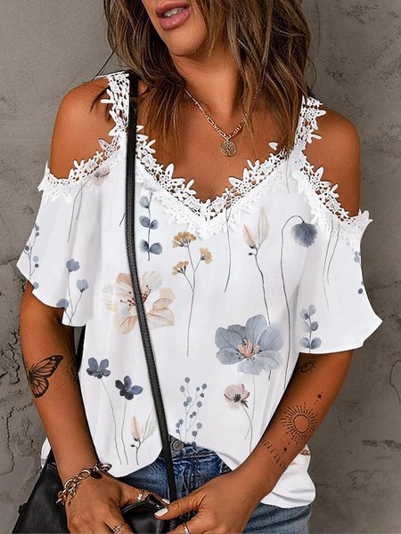 

Spaghetti Loose Floral Vacation Shirt, White, Shirts & Blouses