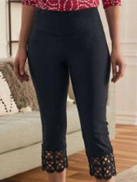 

Plain Casual Regular Fit Lace Pants, Black, Pants
