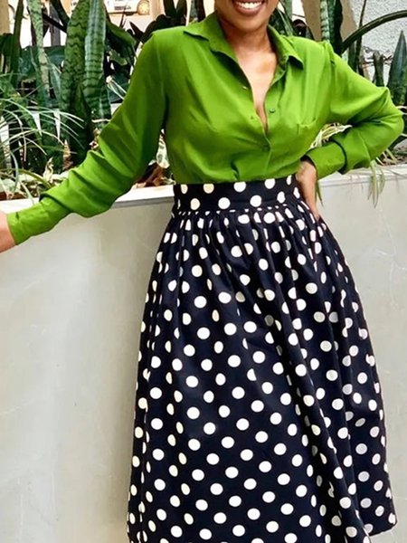 

Plain Shirt Collar Regular Fit Urban Blouse, Green, Blouses and Shirts