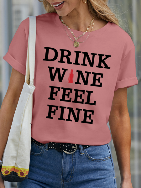 

Lilicloth X Hynek Rajtr Drink Wine Feel Fine Women's Crew Neck Casual T-Shirt, Pink, T-shirts