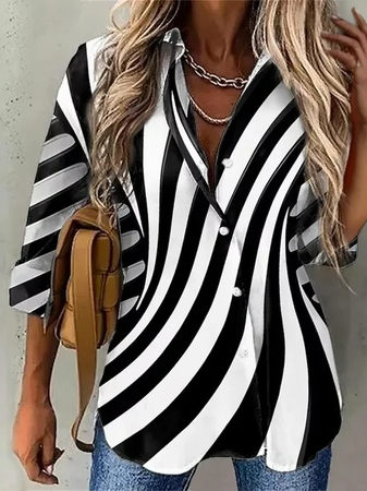 Casual Geometric Blouse, Black-white, Blouses