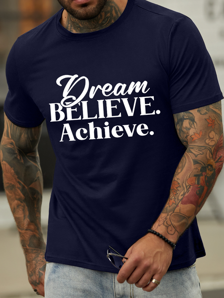 

Lilicloth X Ana Dream Believe Achieve Men’s Quotes Text Letters Casual Cotton T-Shirt, Dark blue, T-shirts