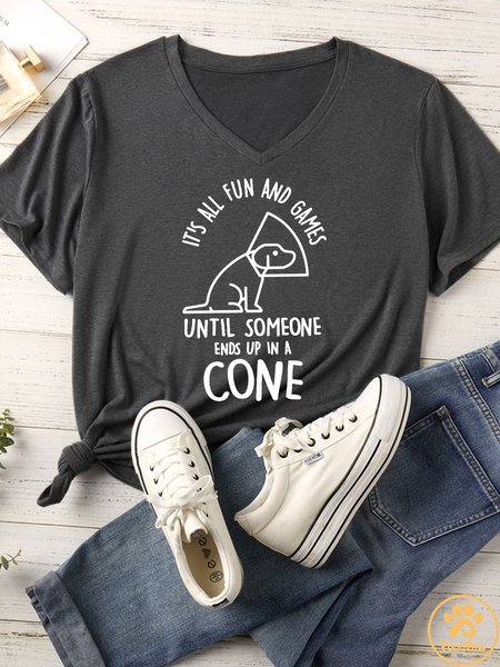 

Women's It's All Fun And Games Until Someone Ends Up In A Cone Matching V Neck T-Shirt, Gray, T-shirts