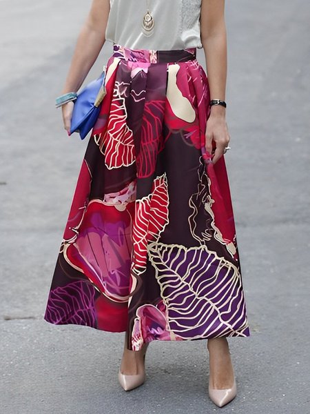 

Floral Regular Fit Vacation Midi Skirt, As picture, Skirts