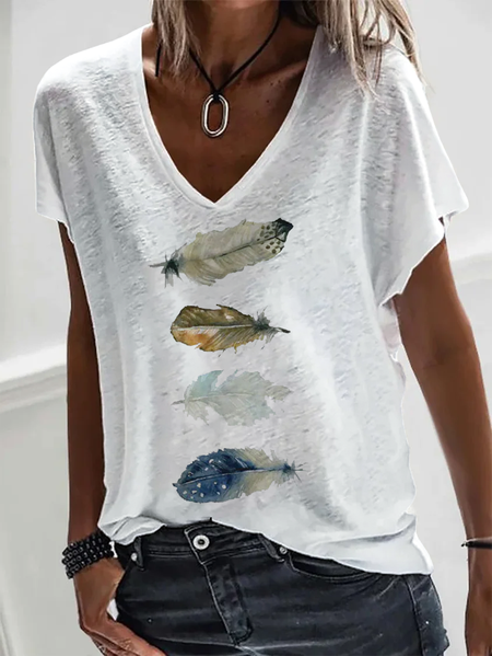

Casual Loose Jersey V Neck T-Shirt, White, T-Shirts