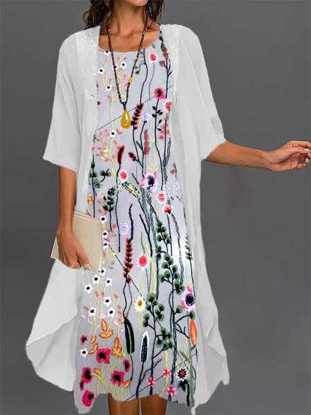 

Casual Loose Floral Two-Piece Set, White, Dresses