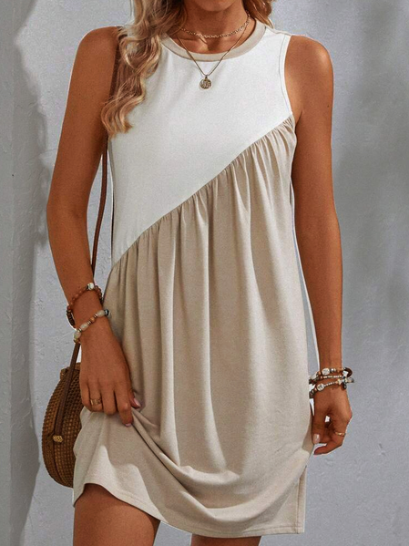 

Women Casual Color Block Loose Sleeveless Summer Dress, Apricot, Mini Dresses