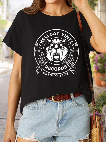 

Women’s Hellcat Vinyl Record Cool Casual Cotton T-Shirt, Black, T-shirts