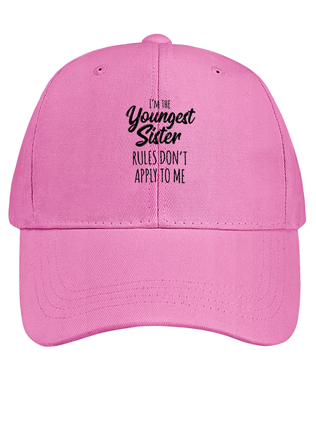 

Women's Funny Sister Gift Youngest Sister Text Letters Cotton Fit Adjustable Hat, Pink, Women's Hats