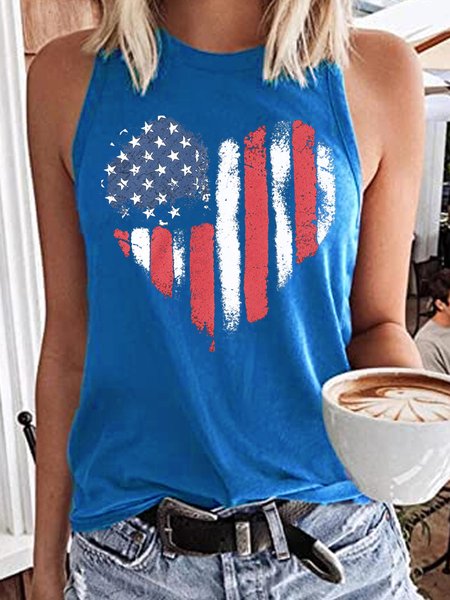 

Women's American Flag Heart Patriotic 4th of July Casual Tank Top, Blue, Tank Tops