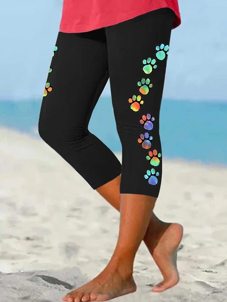 

Daily Casual Workout Animal Print Capri Legging, Black, Leggings