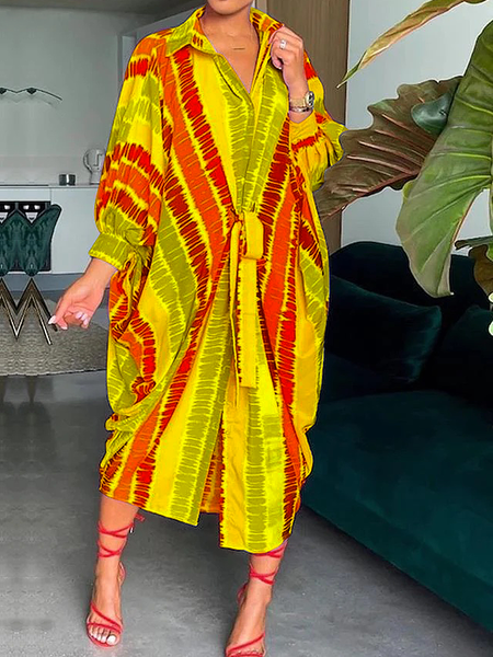 

Urban Abstract Three Quarter Dress Midi With No Belt Shirt Dress, Yellow, Midi Dresses