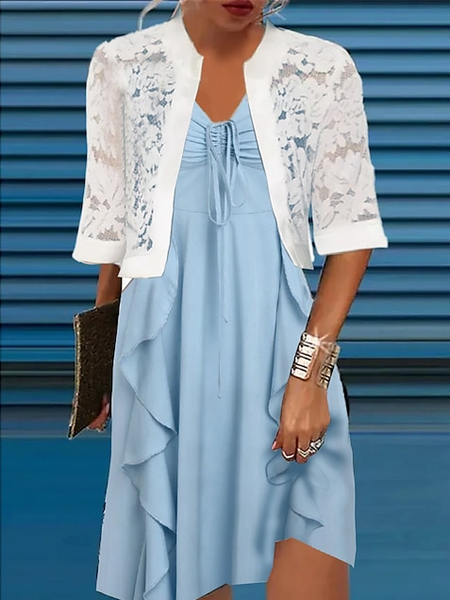 

Plain Regular Fit Spaghetti Casual Two-Piece Set, Light blue, Dresses