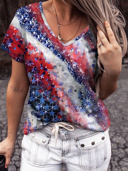 

Gradient Pattern V Neck Casual Regular Fit T-Shirt, Blue, T-Shirts