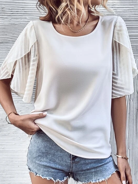 

Casual Loose Crew Neck Plain Shirt, Apricot, Shirts & Blouses