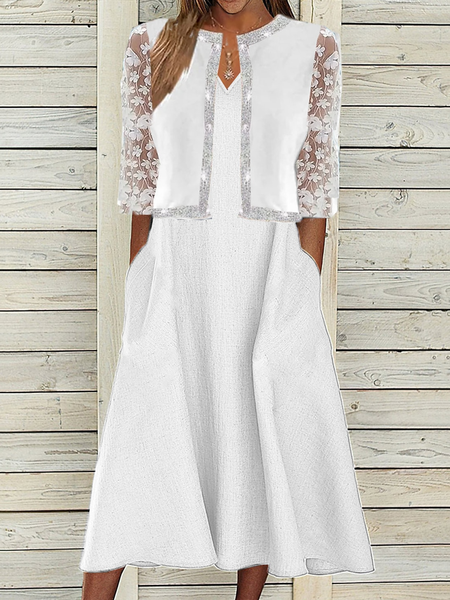

Simple Lace Regular Fit Plain Two-Piece Set, White, Formal Dresses