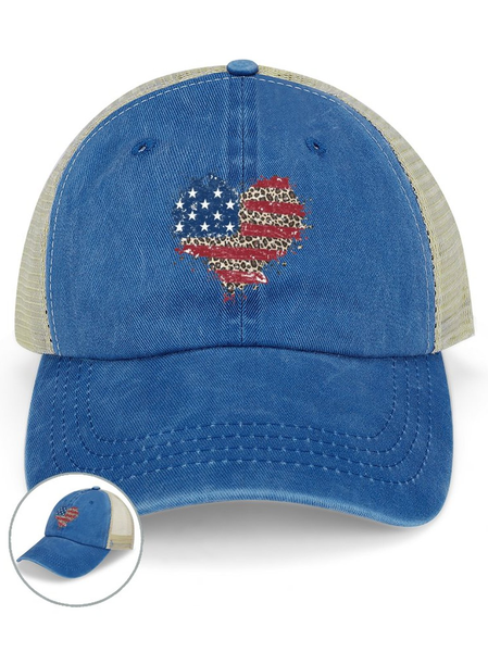 

Heart America Flag Washed Mesh-back Baseball Cap, Blue, Women's Hats