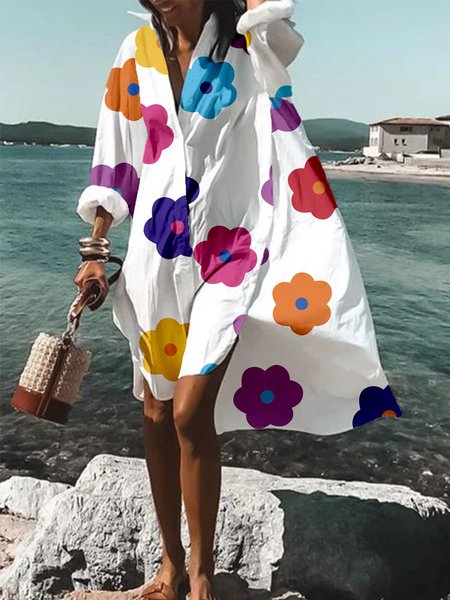 

Loose Casual Floral Mini Dress With No Belt, As picture, Mini Dresses