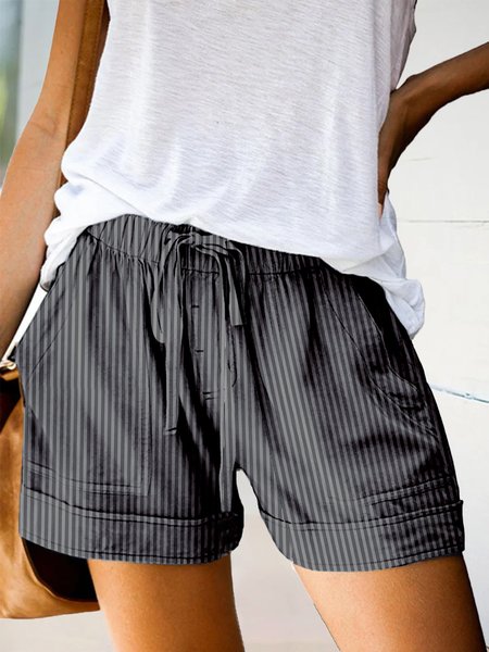 

Women Striped High Waist Vacation Loose Summer Cotton and Linen Shorts, Gray, Shorts