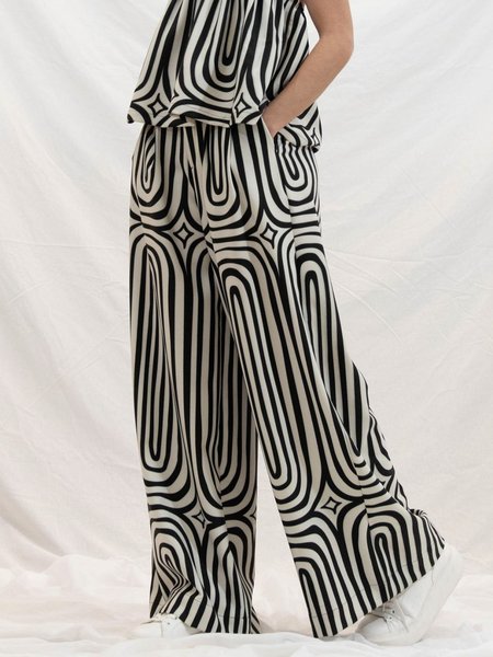Striped Urban Loose Fashion Pants, Black-white, Pants