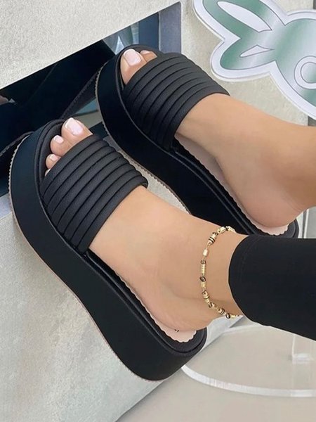 

Women's Solid Color Casual Platform Slide Sandals, Black, Sandals