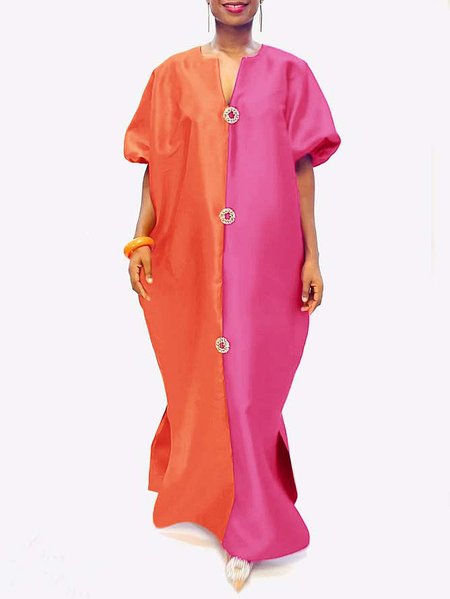 

Color Block Elegant Loose Half Sleeve Dress, As picture, Maxi Dresses