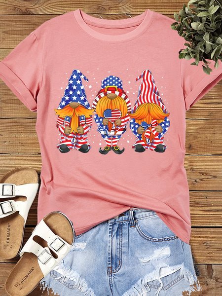 

Women's Cotton Three Patriotic Gnomes 4th of July American Flag T-Shirt, Pink, T-shirts