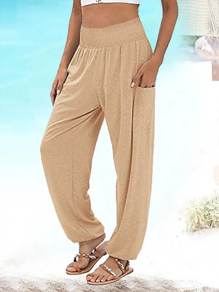 

Women's Pockets Plain Casual Pants, Light khaki, Pants