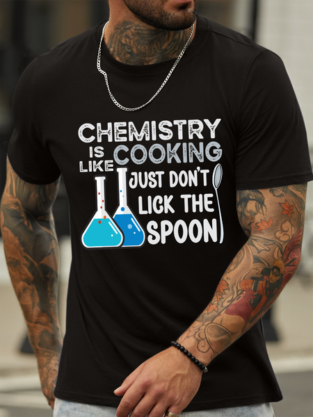 

Lilicloth X Ana Chemistry Is Like Cooking Just Don't Lick The Spoon Men’s Cotton Science Crew Neck Casual T-Shirt, Black, T-shirts