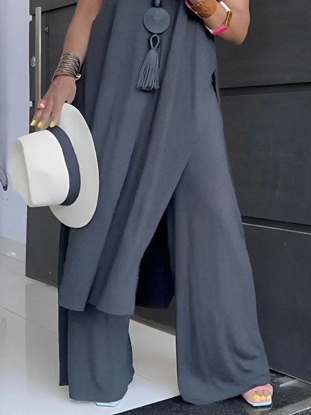 

Plain Loose Casual Wide leg Pants, Deep gray, Pants