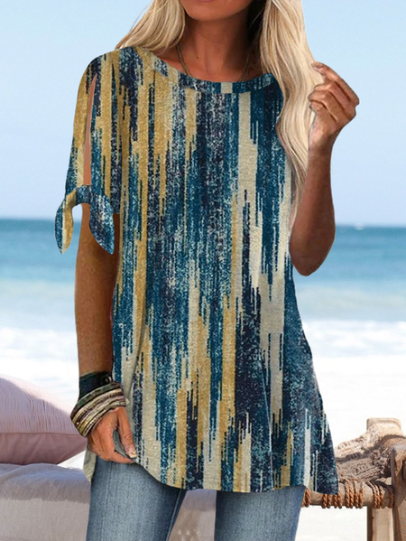 

Casual Striped Short Sleeve Shirt, Blue, Blouses