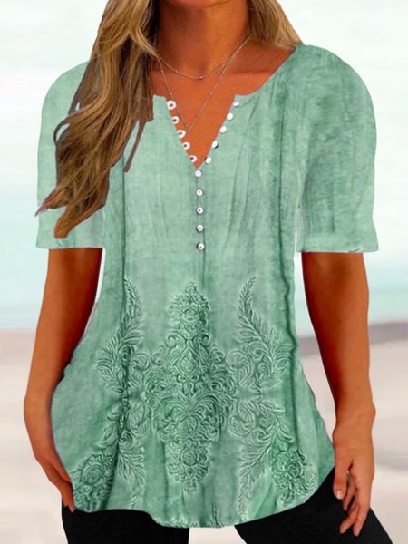 

Plus Size V Neck Loose Casual Shirt, Green, Shirts & Blouses