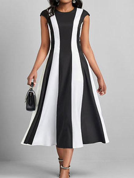 

Casual Geometric Dress With No Belt, Black-white, Formal Dresses