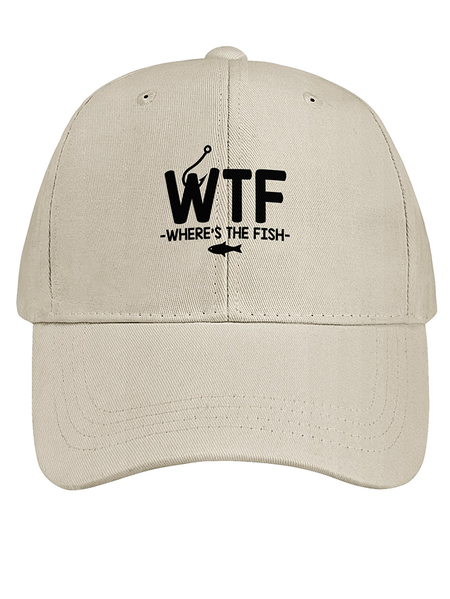 Men's /Women's WTF - Where's The Fish Graphic Printing Regular Cotton Fit Adjustable Hat, Khaki, Women's Hats