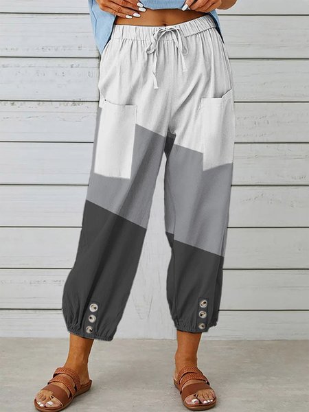 

Casual Loose Color Block Drawstring Pants, Gray, Pants
