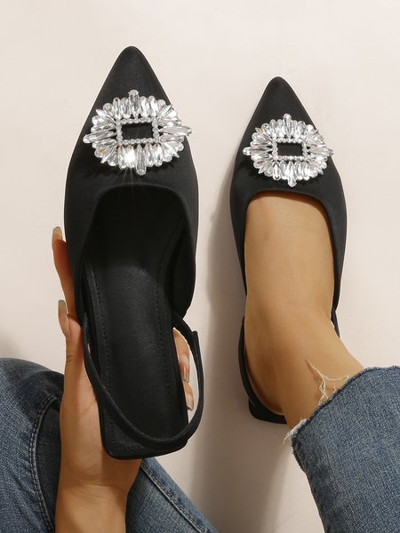 

Fashion Rhinestone Decor Slingback Shallow Shoes, Black, Heels