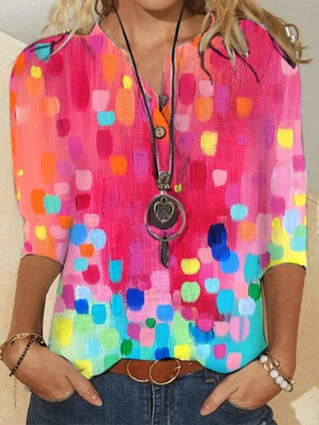 

Ombre Casual V Neck Blouse, Deep pink, Shirts & Blouses