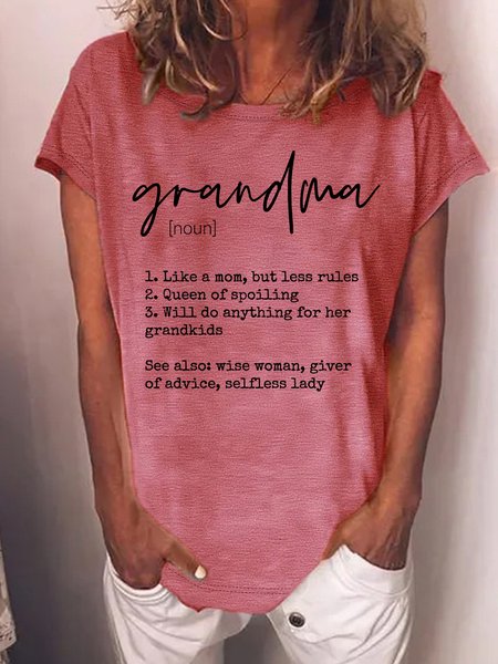 

Women's Grandma Like A Mom But Less Rules Queen Of Spoiling Funny Graphic Printing Mather's Day Gift Crew Neck Casual Cotton-Blend T-Shirt, Red, T-shirts