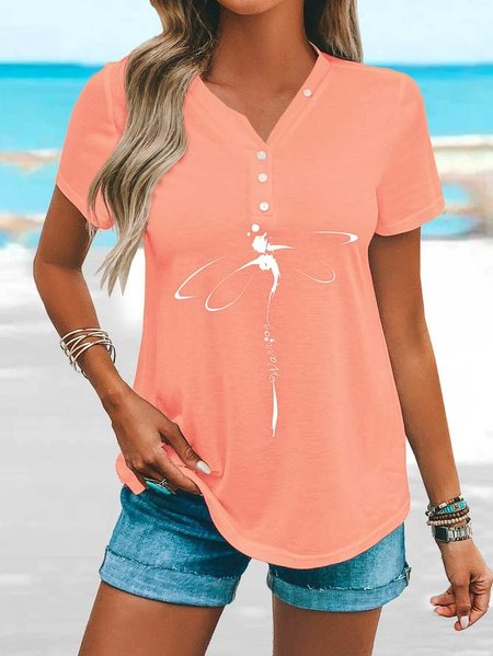 

Loose Jersey V Neck Casual Blouse, Light orange, Blouses